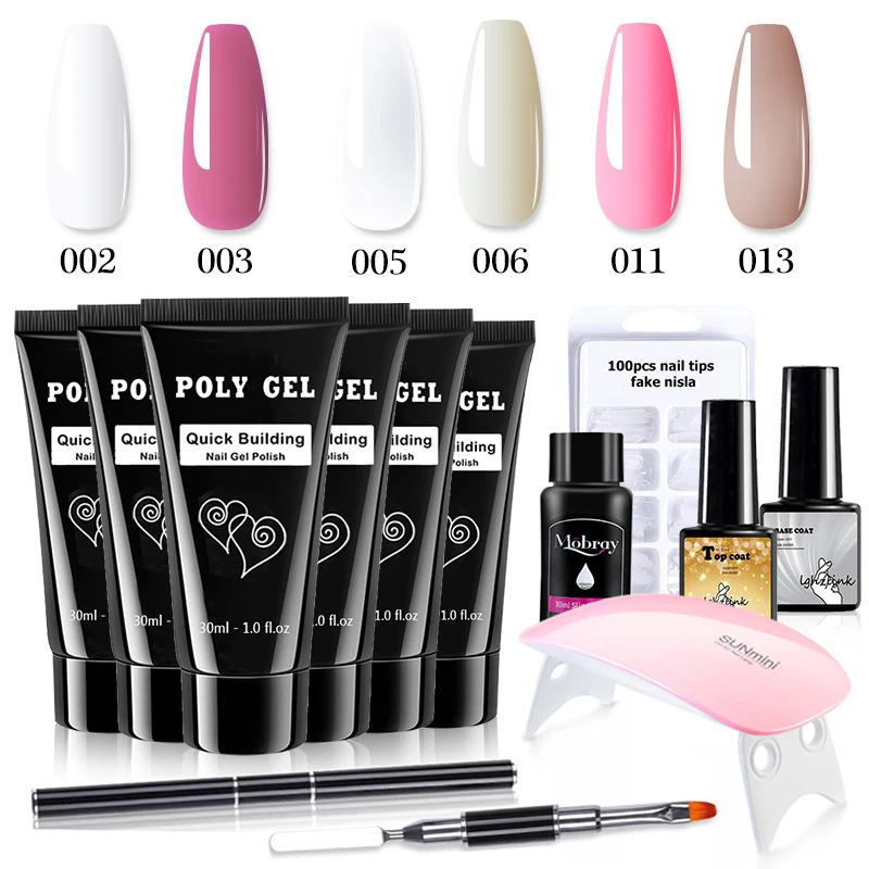 

7PCS 30ML Poly Nail Gel Extension Nail Kit All For Manicure Set Acrylic Solution UV LED Builder Gel Polish For Nail Art Design