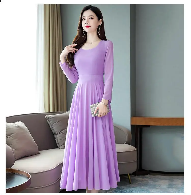 Light Purple Dress Длинное Макси платье осень зима длинный рукав плюс размер шифоновое платье миди винтажное элегантное женское облегающее вечерние платья Vestidos - Цвет: Light Purple Dress