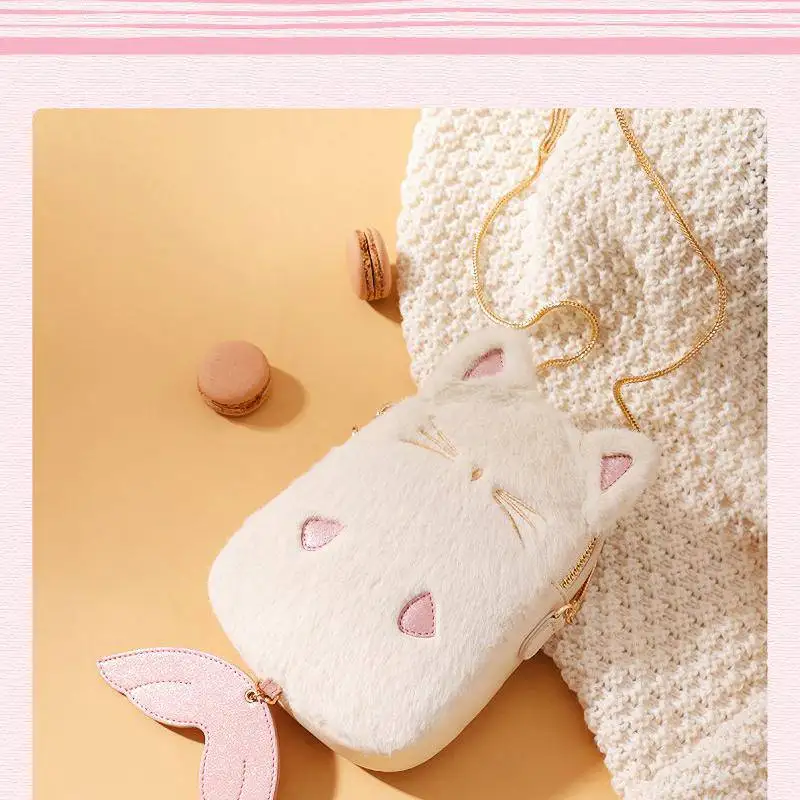

Just star new fashion one shoulder Plush cute cute purses cartoon cat fur cute mobile phone satchel Korean Plush bag female