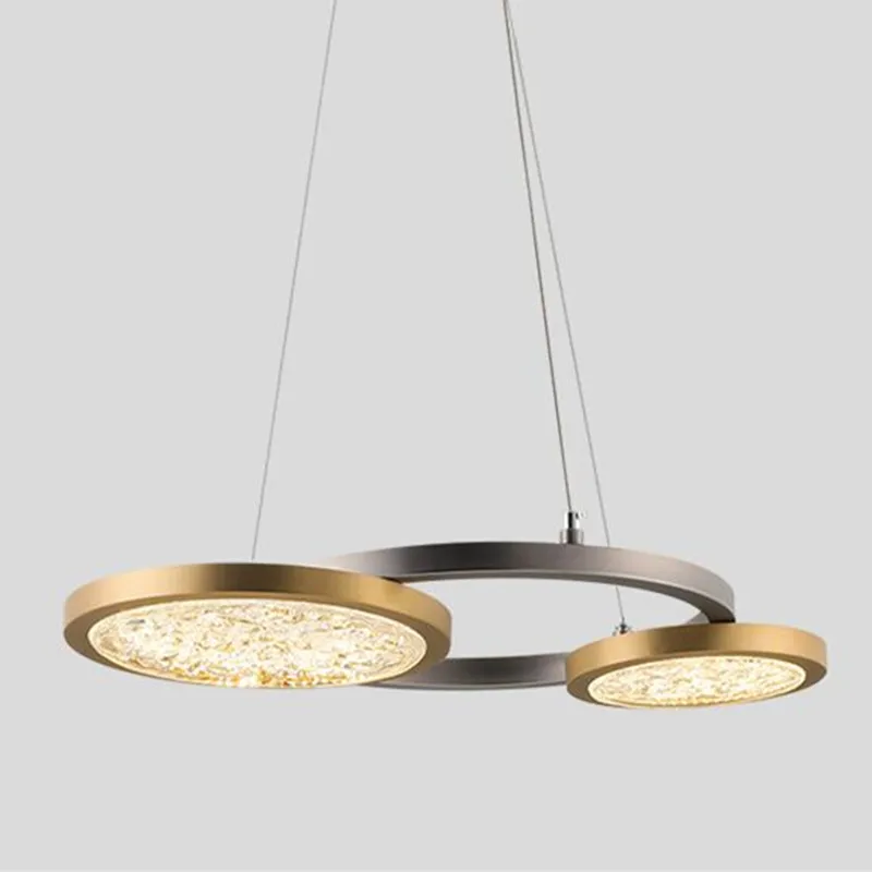 

Nordic Postmodern Restaurant Crystal Pendant Lamp Creative Double Ring Design Dinner Parlor Bedroom Study Lamp Fxitures Metal AC