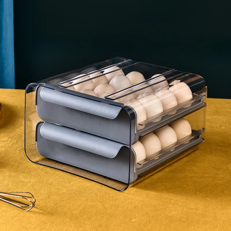 

32 Grid Drawer Type Egg Storage Box Double Layer Egg Tray Refrigerator Fresh Organizer Practical Kitchen Tools Organizador