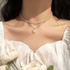 Ожерелье женское Двухслойное с жемчужными бусинами, цепочка на шею, кулон на шею золотого и серебряного цвета, ювелирное изделие в подарок для девушки