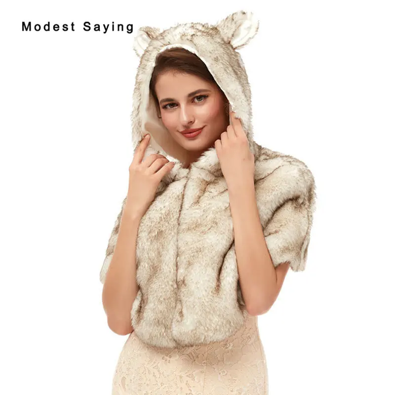 

New Design Elegant Faux Fur Wedding Hooded Shawls 2020 Fashion Bridal Party Boleros Cape Stoles Warm Wraps Wedding Accessories