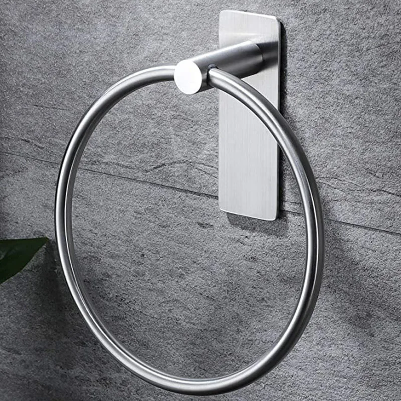 

1PC Towel Ring Stainless Steel Round Wall Mounted Towel Holder Punch-free Durable Clothes Towel Storage Rack for KitchenBathroom