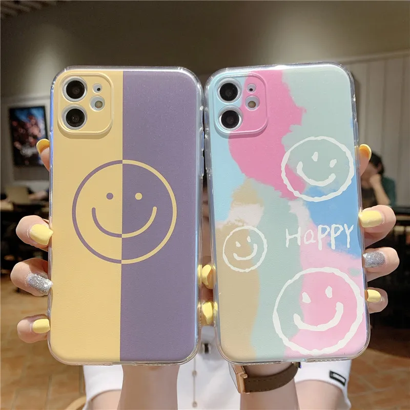 Funda de teléfono con cara sonriente para iPhone, carcasa trasera de TPU suave con dibujos animados