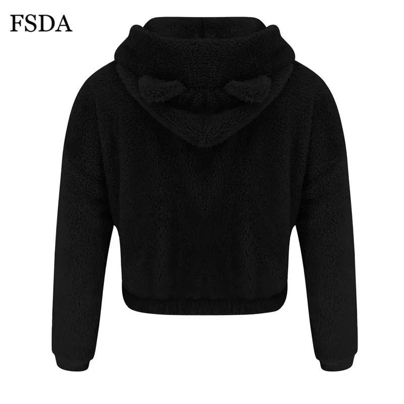 FSDA/женские толстовки с ушками медведя; флисовые плюшевые теплые пуловеры; сезон осень-зима; цвет черный, красный; милые повседневные короткие свитшоты с длинными рукавами