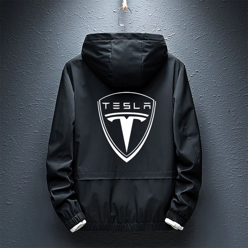 

Print Tesla Men Luxury Jacket Motorcycle Hoodies Zipper Pockets Male Coats Biker Windbreaker Clothing Sportwear Tops