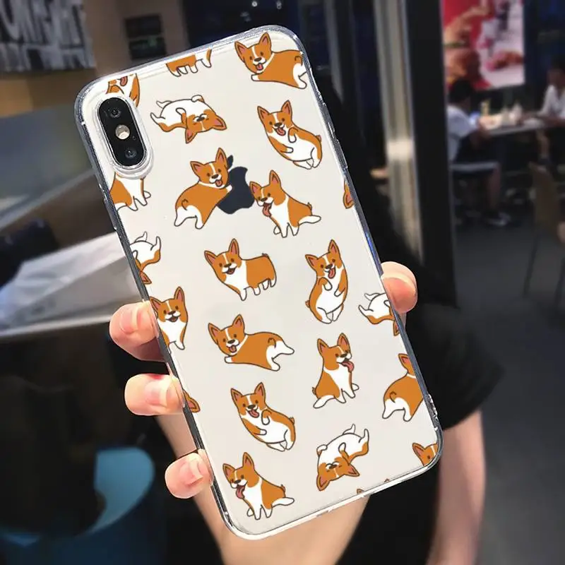 

Cartoon cute dog animal Corgi Phone Case Transparent soft For iphone 5 5s 5c se 6 6s 7 8 11 12 plus mini x xs xr pro max