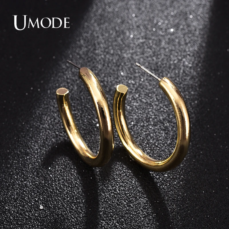 

UMODE New Smooth C-shaped Semicircle Earrings Electroplating Gold for Women Fashion Earring Jewelry Dating Party Gift UE0737