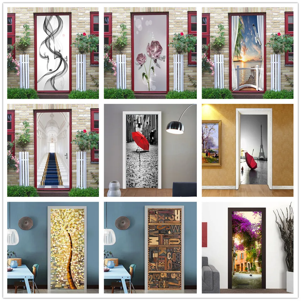 2 шт./компл. самоклеящиеся наклейки на двери съемные обои из ПВХ настенные