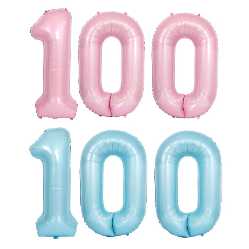 

40 inch pearlescent blue pink large number balloons baby 1 year old and 100 days happy birthday party decoration foil ballons