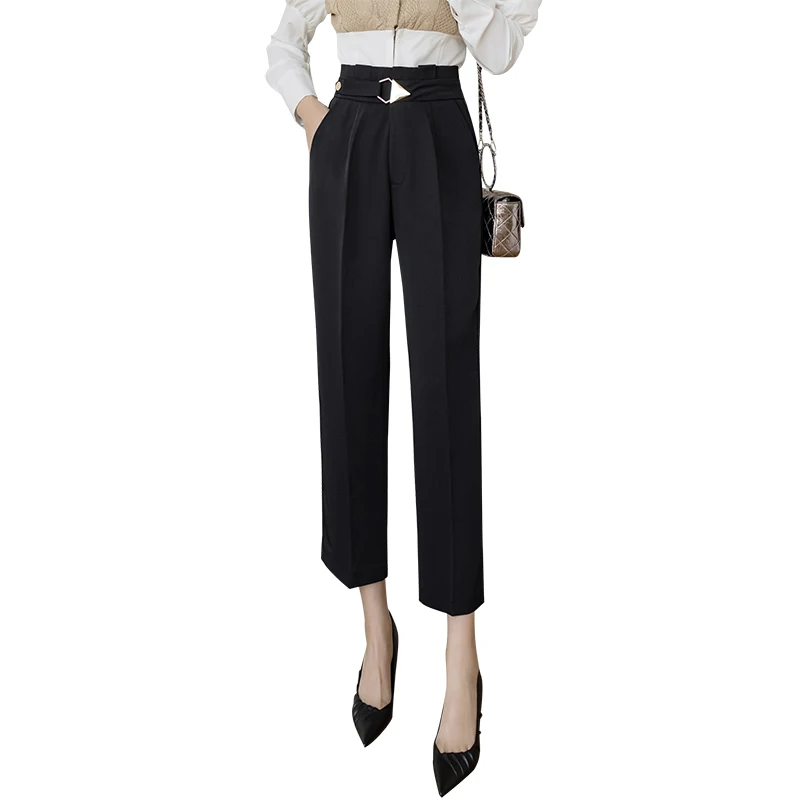 

Women Summer 2021 Casual Office Lady Solid High Waist Zipper Harem Pants Female Elegant Fashion Straight Ankle-length Pants