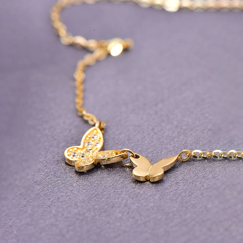 

INZATT Real 925 Sterling Silver Zircon Butterfly Pendant Choker 14K Gold Necklace For Women Cute Fine Jewelry Drop Shipping