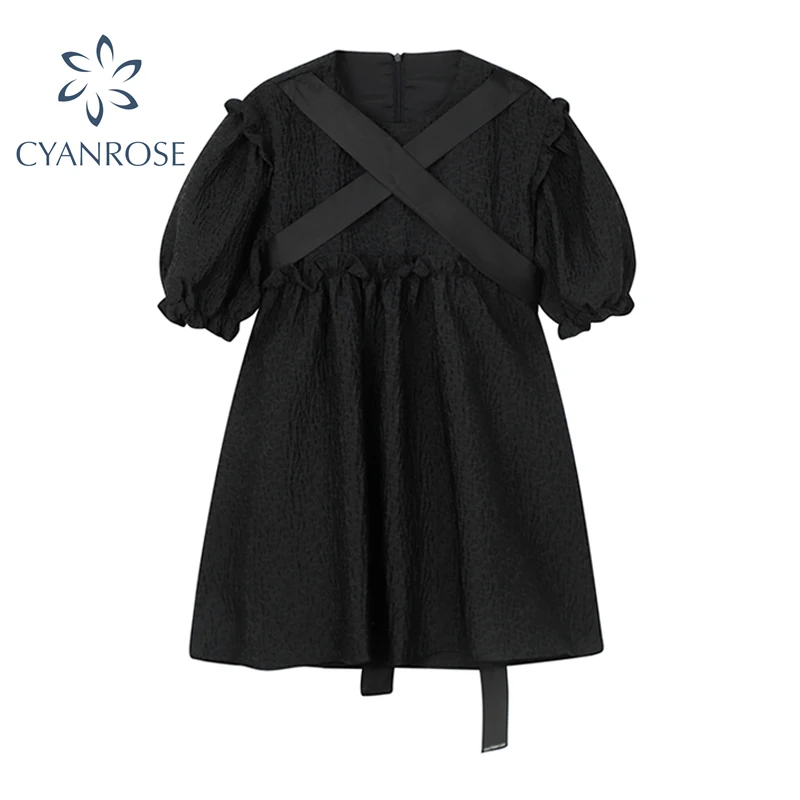 Женское платье-мини с пышными рукавами повседневное черное платье в готическом