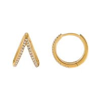 original brand custom jewelry manufacturer delicate 18k gold diamond cz double hoop huggie earring sterling silver 925