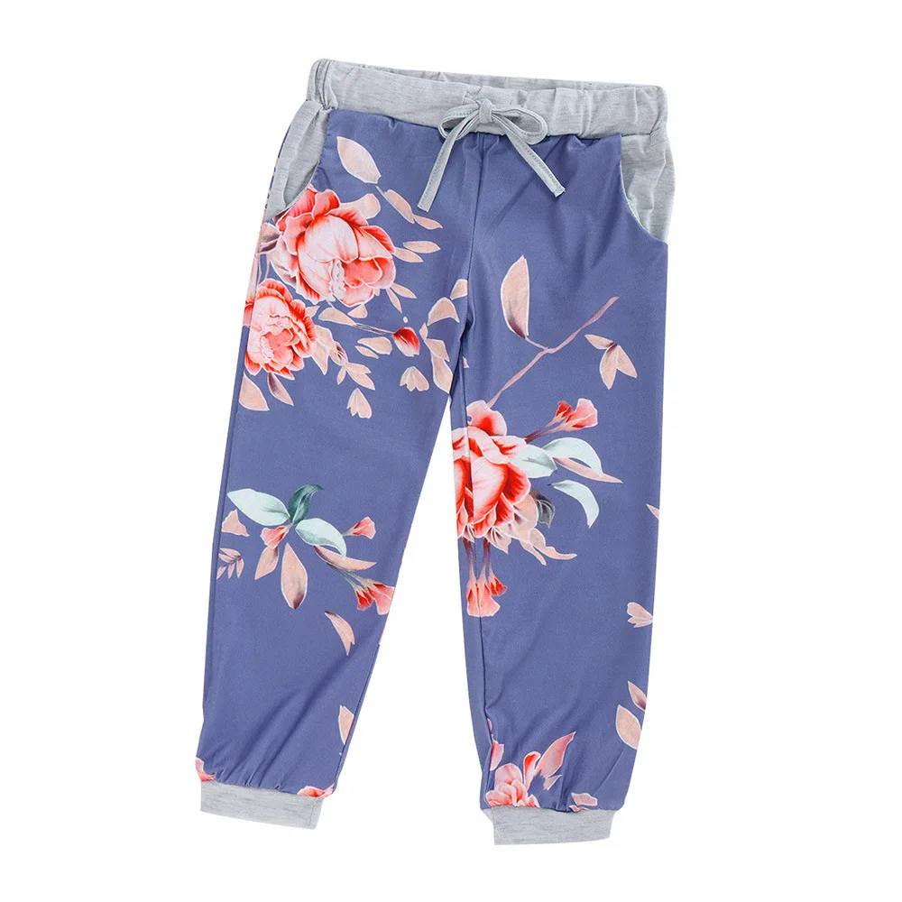 

Spring with Pockets Printed Flower Strap Bow Fashion Casual Yoga Pants Mother & Daughter Parent-Child Matching Outfit Pants