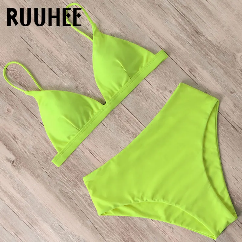 Купальник RUUHEE женский неоновый с завышенной талией купальник чашками пуш-ап