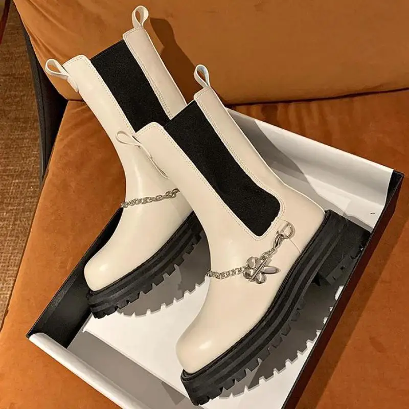 

Fashion Women Boots Ladies Shoes For 2022 Autumn New Metal Chain Chelsea Female Platform Ytmtloy Round Toe Botines De Mujer