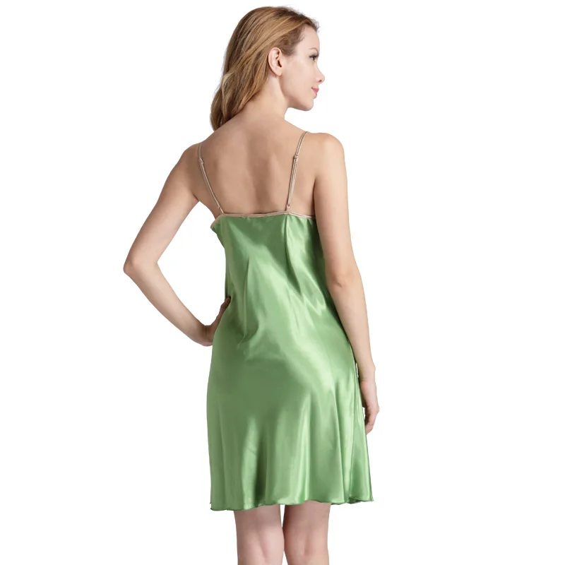 Зеленый атласная ночная рубашка вышивка Ночное платье Шелковая пижама пикантная