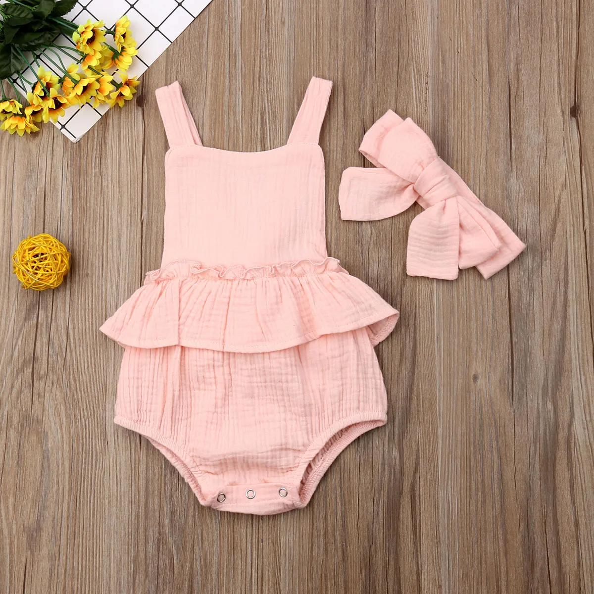 Sommer/Модный хлопковый комбинезон без рукавов с рюшами для новорожденных девочек