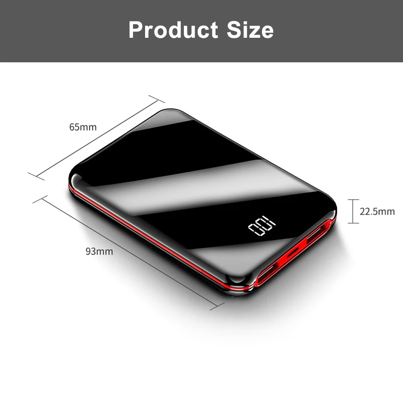 20000mAh портативный мини внешний аккумулятор с зеркальным экраном, цифровой внешний аккумулятор, внешний аккумулятор для смартфона
