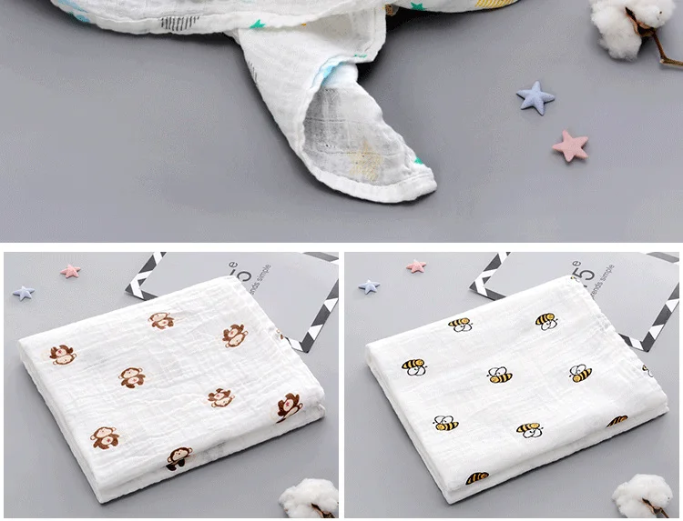 2pcs/set Newborn Baby Blanket Cotton Blanket Cartoon Pattern Multi-use Infant Stroller Cover Towel Baby Muslin Swaddle Wrap