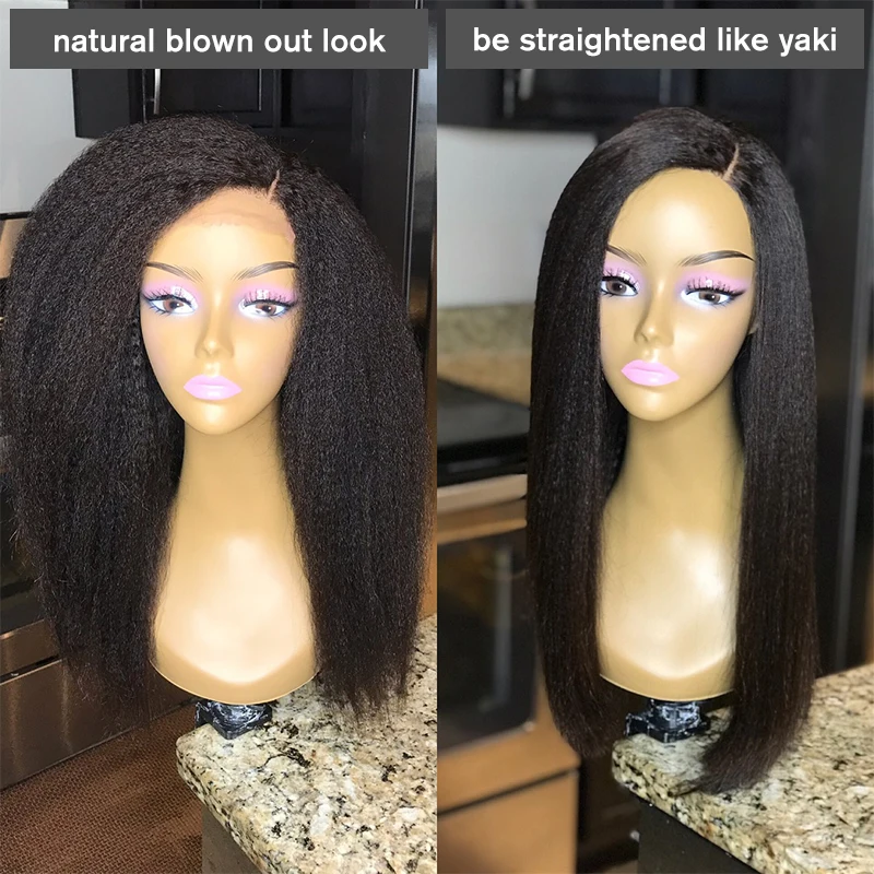 Kinky Straight Glueless Full Lace Human Hair Wigs 250 Density Yaki Coarse Blow Out Wig Dolago Virgin | Шиньоны и парики