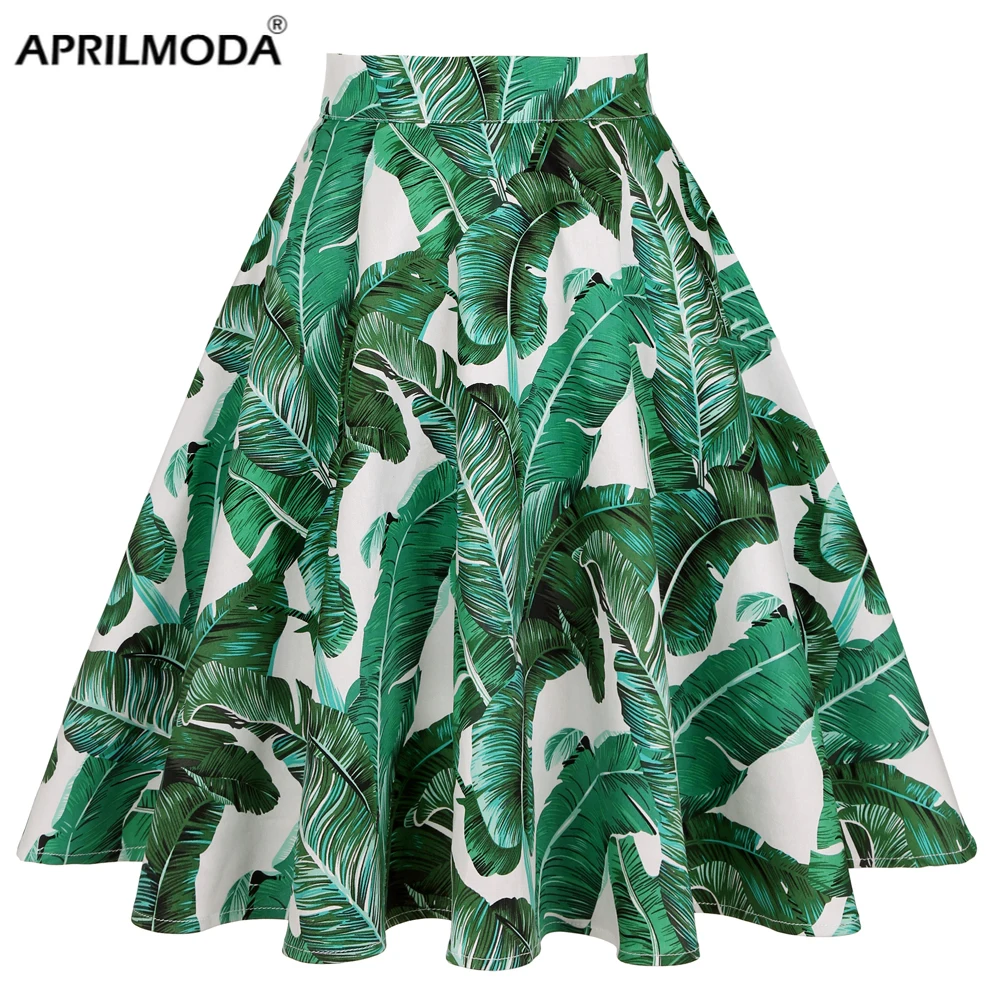 2021 зеленая хлопковая винтажная юбка с цветочным принтом в стиле ретро Rokken панк