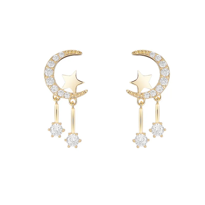 

Japanese and Korean models small temperament expansive Xingyue shiny gem set small fresh earrings exquisite Prevent Allergy