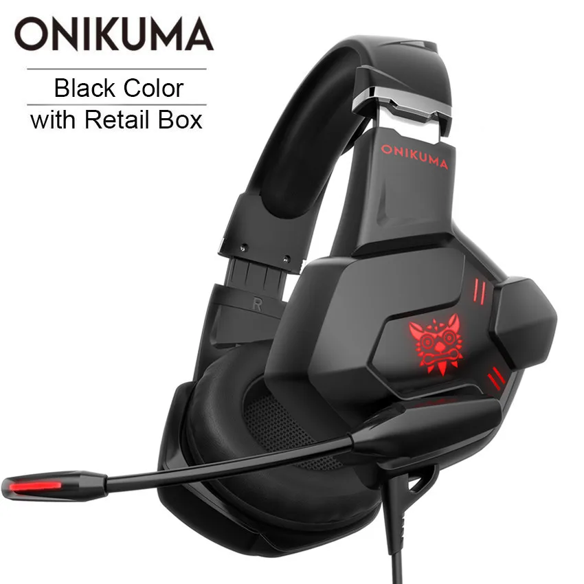 Black with RetailBox ONIKUMA K11 PS4 игровая гарнитура стерео Бас шлем PC Gamer наушники с микрофоном светодиодный для телефона компьютера Xbox 1 планшета iPad - Цвет: Black with RetailBox