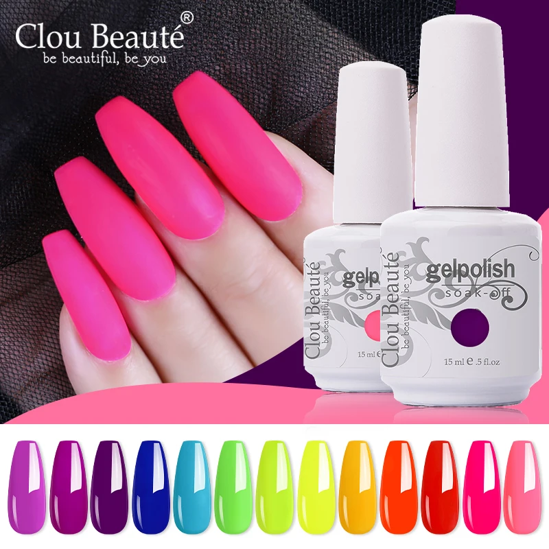 

Clou Beaute Nail Gel Polish Semi Permanent Gel Varnish Neon Color Soak off Organic UV LED Nail Gel Base Top Coat UV Gel Laquer