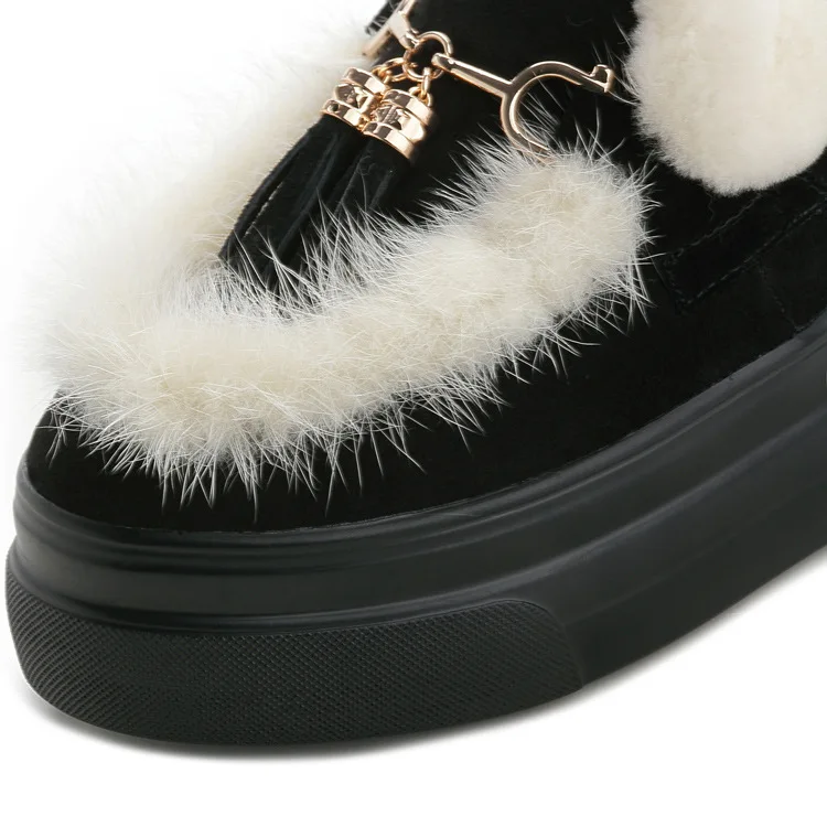 Fujin/тонкие туфли Зимняя женская шерстяная теплая хлопковая обувь Увеличивающая