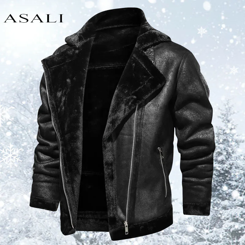 Мужская повседневная флисовая куртка Черная байкерская теплая мотоциклетная из