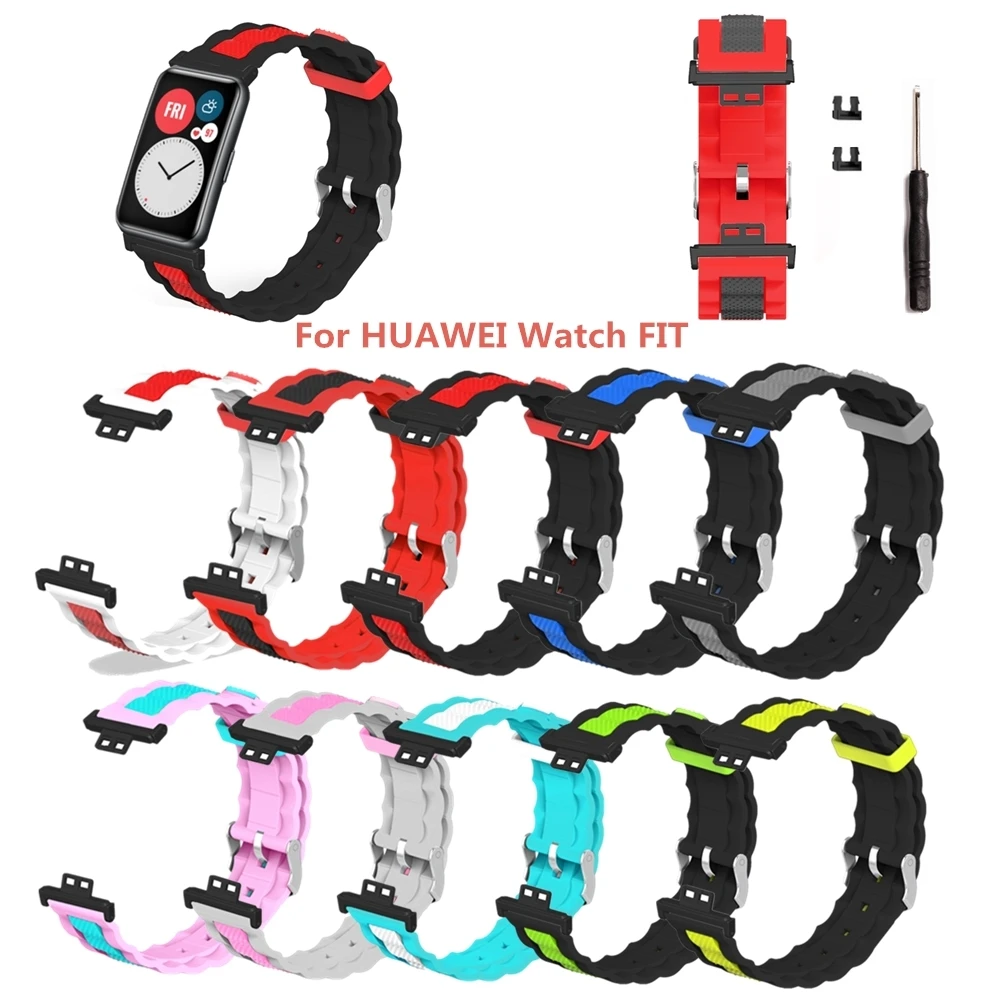 

2021 Fashion Watch Strap Double Snap Buckle Three Beads Stainless Steel Wave Silicone Two-Color Smart Replacement Strap