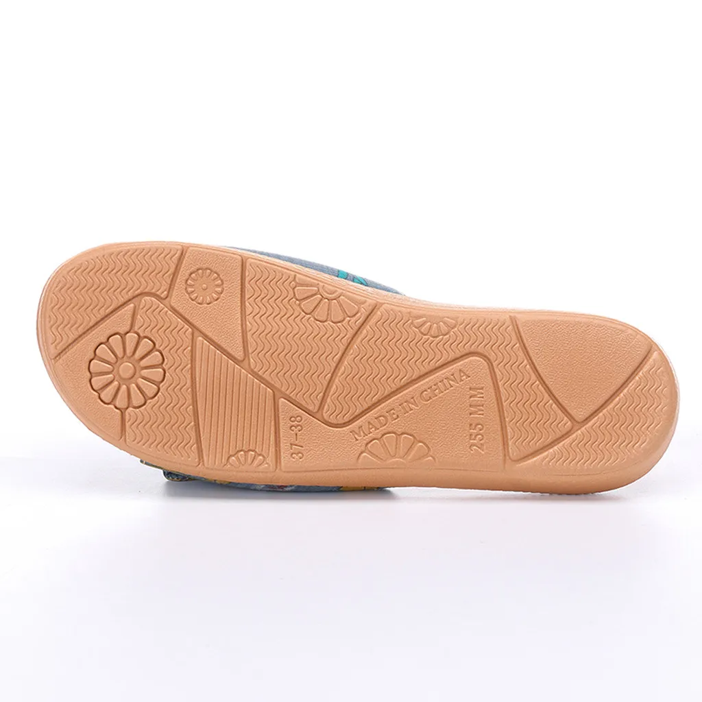 Летняя обувь Женские пляжные тапочки с бантом и принтом льняные Вьетнамки в