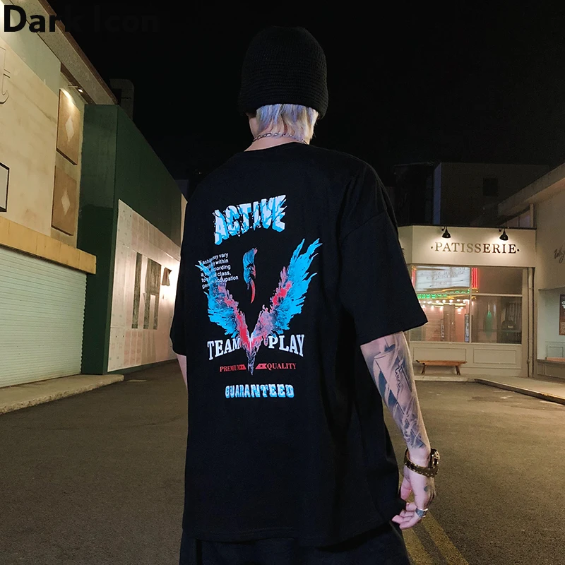 Футболка в стиле хип хоп Dark Icon хлопковая с вырезом лодочкой для мужчин и женщин на