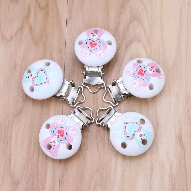 

Drop ShiP 5pcs Wooden Baby Pacifier Clip Ecofriendly Crafts Soother Holder Dummy Clips Adapters Attachments