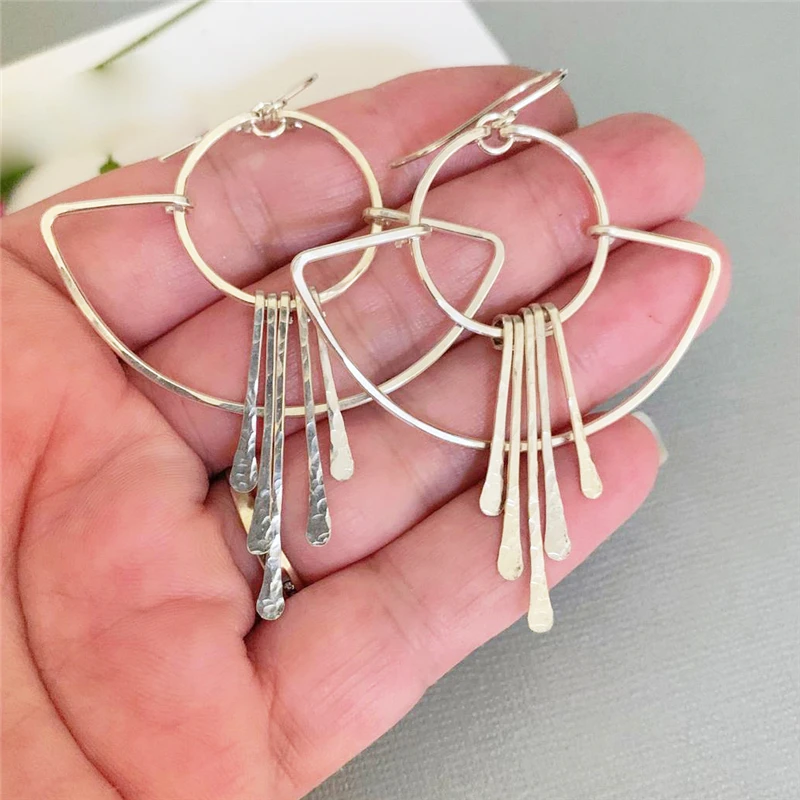 

925 Silver/14K Gold Filled Hammered Tassel Earrings Handmade Jewelry Boho Brincos Vintage Pendientes Earrings Fine Jewelry