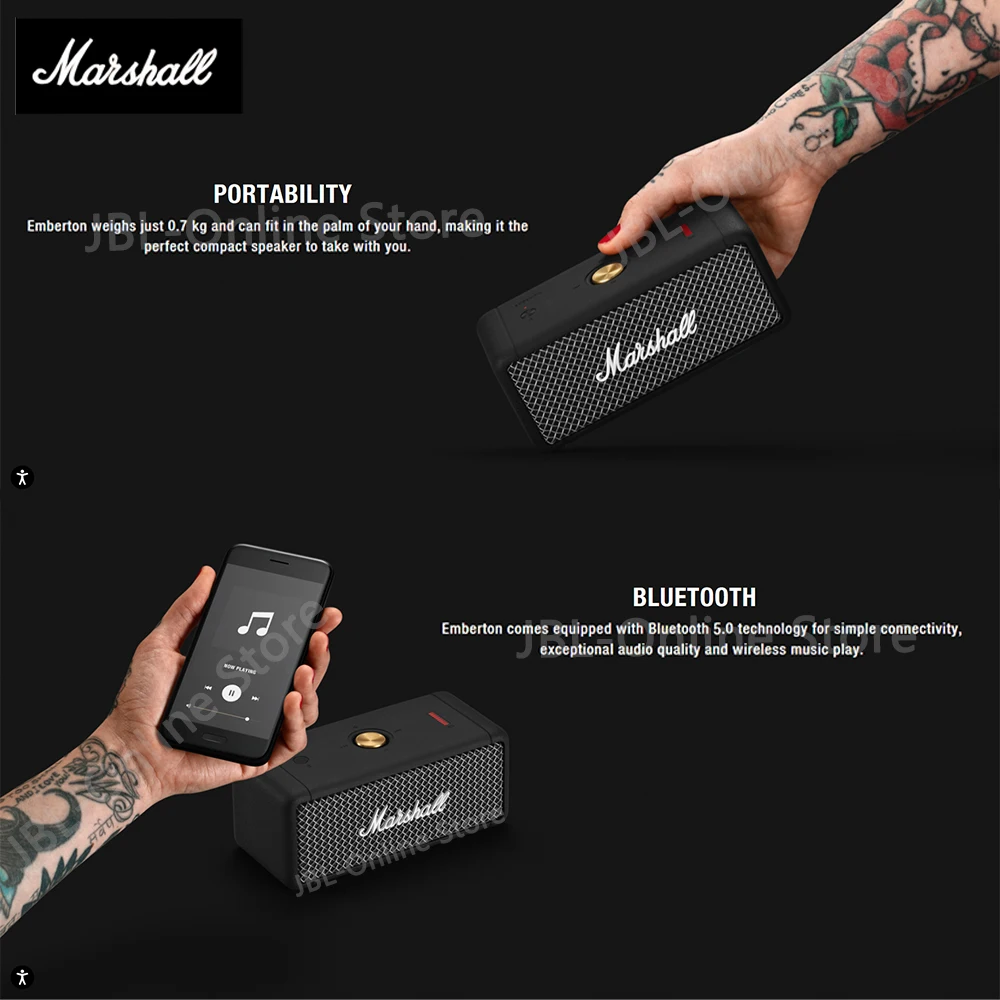 MARSHALL EMBERTON оригинальный беспроводной Bluetooth динамик IPX7 водонепроницаемый