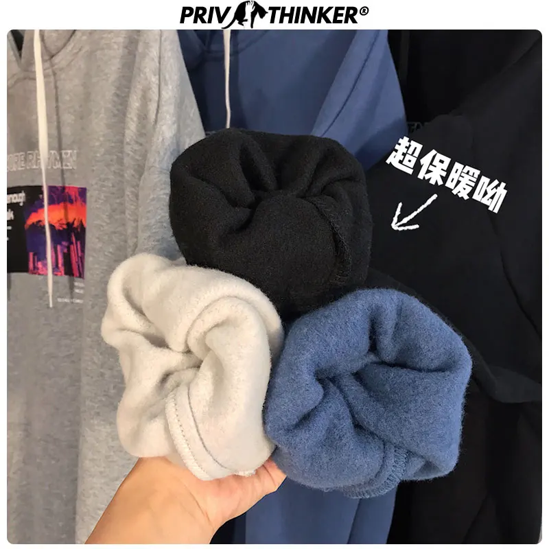 Privathinker Женская Осенняя уличная одежда с принтом свободные топы толстые теплые карманы толстовки японская женская мешковатая Толстовка
