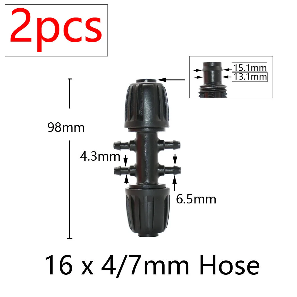 plant watering kit 2Pcs 16mm 1/2'' PE Pipe Connector Splitter Tee Coupling Threaded Lock to 4/7mm 3/5mm Hose Garden Watering Drip Irrigation drip irrigation kit for container gardening