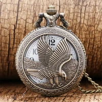 punk hollow eagle necklace watch quartz pocket clock arabic numerals white dial sweater chain vintage timepiece gifts