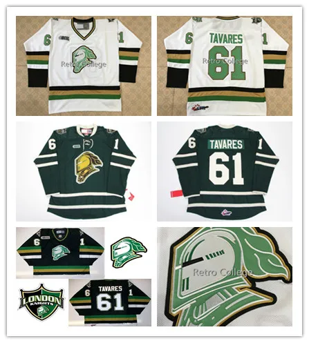 

#61 John Tavares London Knights white Green black MEN'S Hockey Jersey Embroidery Stitched Customize any number and name