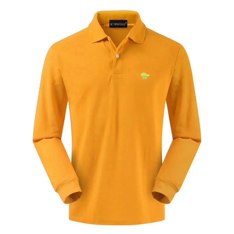 Модные брендовые мужские рубашки поло с длинным рукавом 100% хлопок однотонные