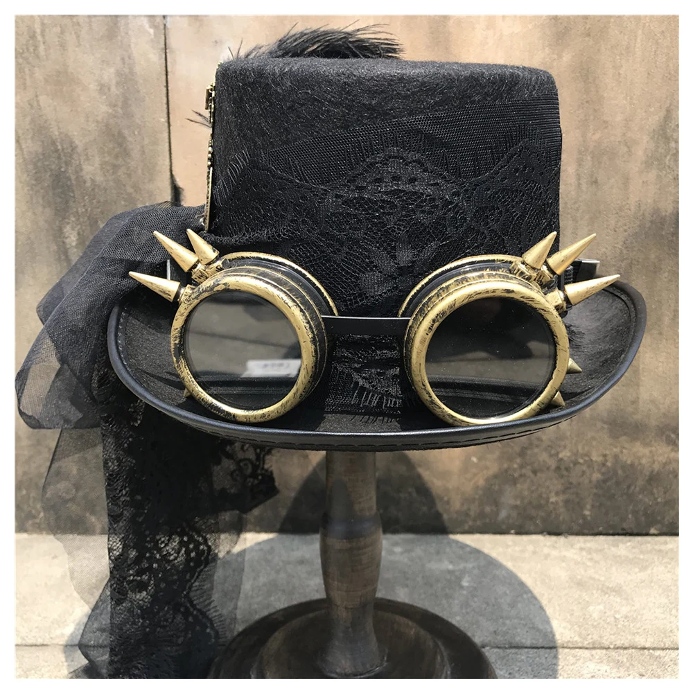 Женская кружевная шляпа ручной работы в стиле стимпанк вечерние очками размер 57