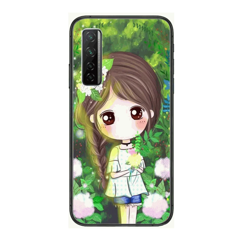 

Fashion Cute Girl Phone Case For Huawei Nova p10 lite 7 6 5 4 3 Pro i p Smart ZBlack Etui 3D Coque Painting Hoesje