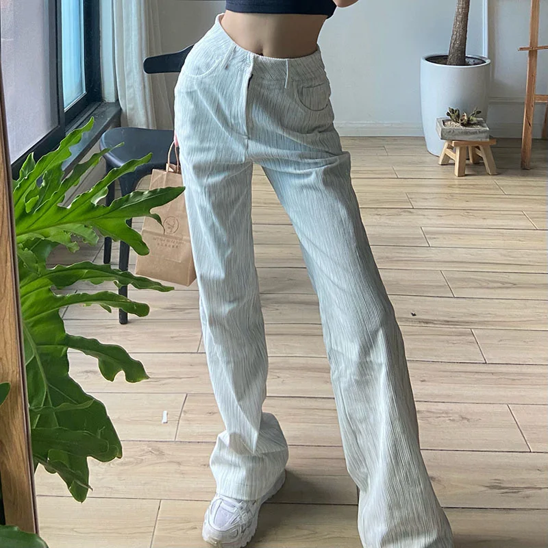 

Kywommnz 2021 Autumn Straight Trousers, Women Corduroy High Waist, Streetwear Loose Drawstring Pants, E4121