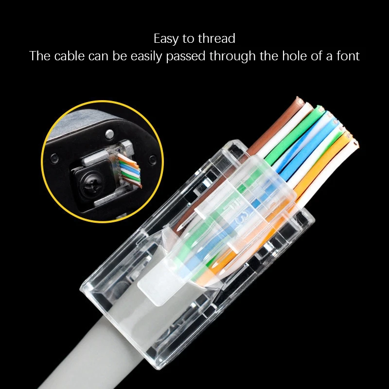 

RJ45 Connector 6U Gold PlatedPass Through Ethernet Cables Module Plug Network RJ-45 Crystal Heads Cat5 Cat5E