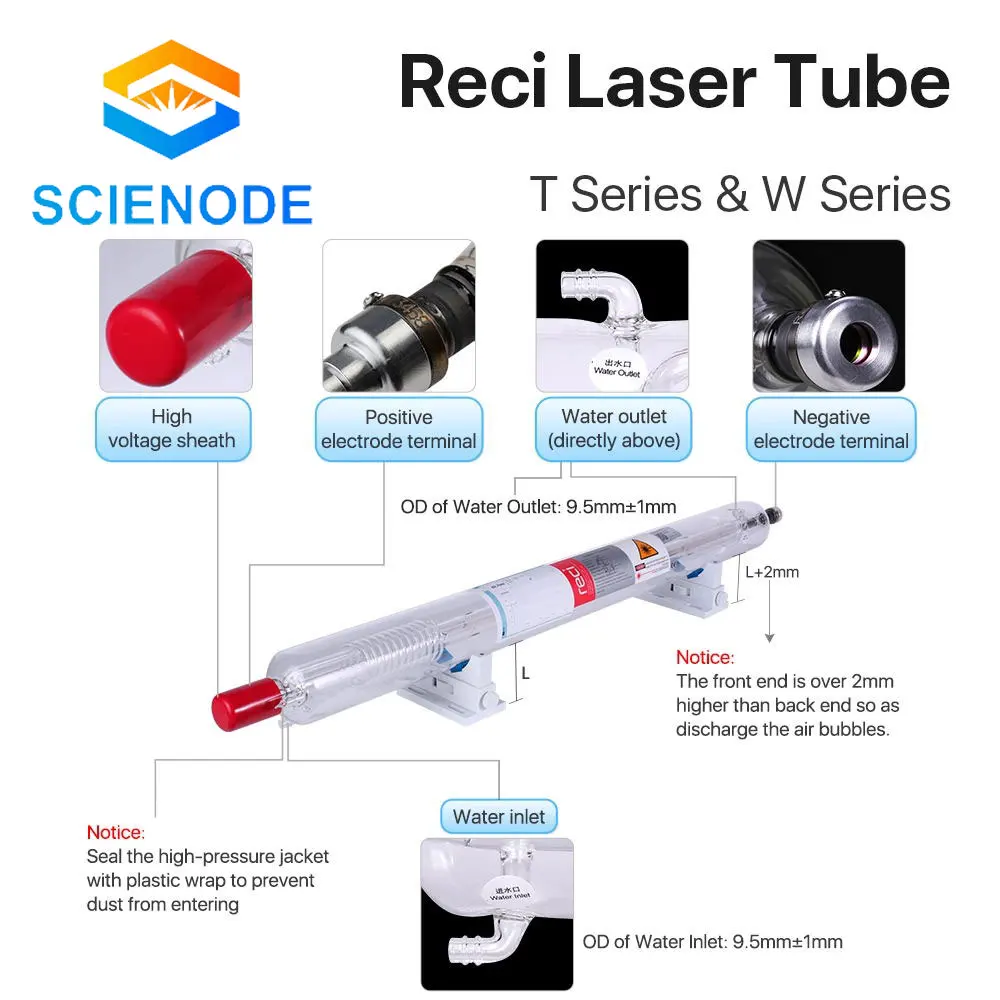 Scienode Reci W2 & T2 Co2 Glass Laser Tube 1250mm 80W 65W Glass Laser Lamp for CO2 Laser Engraving Cutting Machine Quality 2021 enlarge
