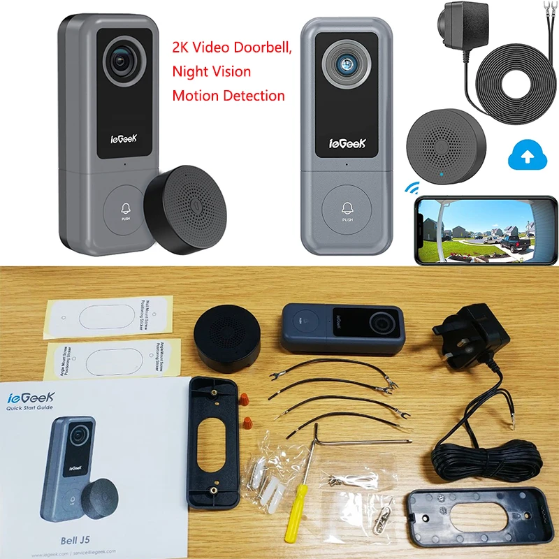 ieGeek 2K with 32GB Built-in TF Card Video Doorbell 3MP with Indoor Bell Doorbell with Alexa Function